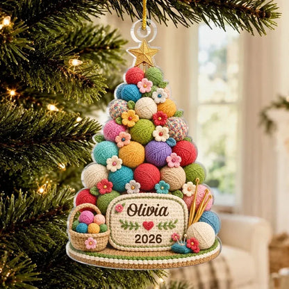 Custom Crochet Acrylic Ornament - Personalized Christmas Birthday Gifts For Women, Men - Charming Crochet Tree Sparkle