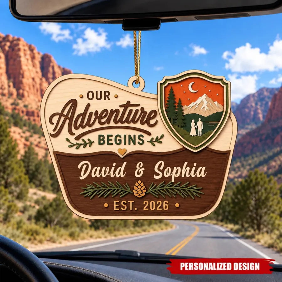 Custom Couple Acrylic Ornament - Personalized Names & Year Gift - Our Adventure Begins
