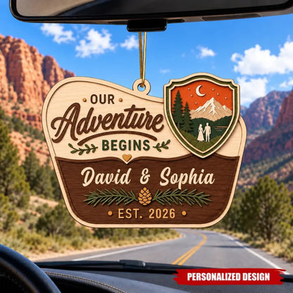 Custom Couple Acrylic Ornament - Personalized Names & Year Gift - Our Adventure Begins