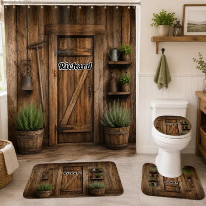 Custom Country Bathroom Set - Personalized Name Rustic Wooden Door Bath Decor For Home