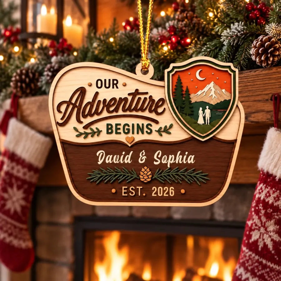 Custom Couple Acrylic Ornament - Personalized Names & Year Gift - Our Adventure Begins