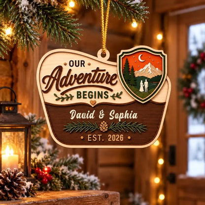 Custom Couple Acrylic Ornament - Personalized Names & Year Gift - Our Adventure Begins