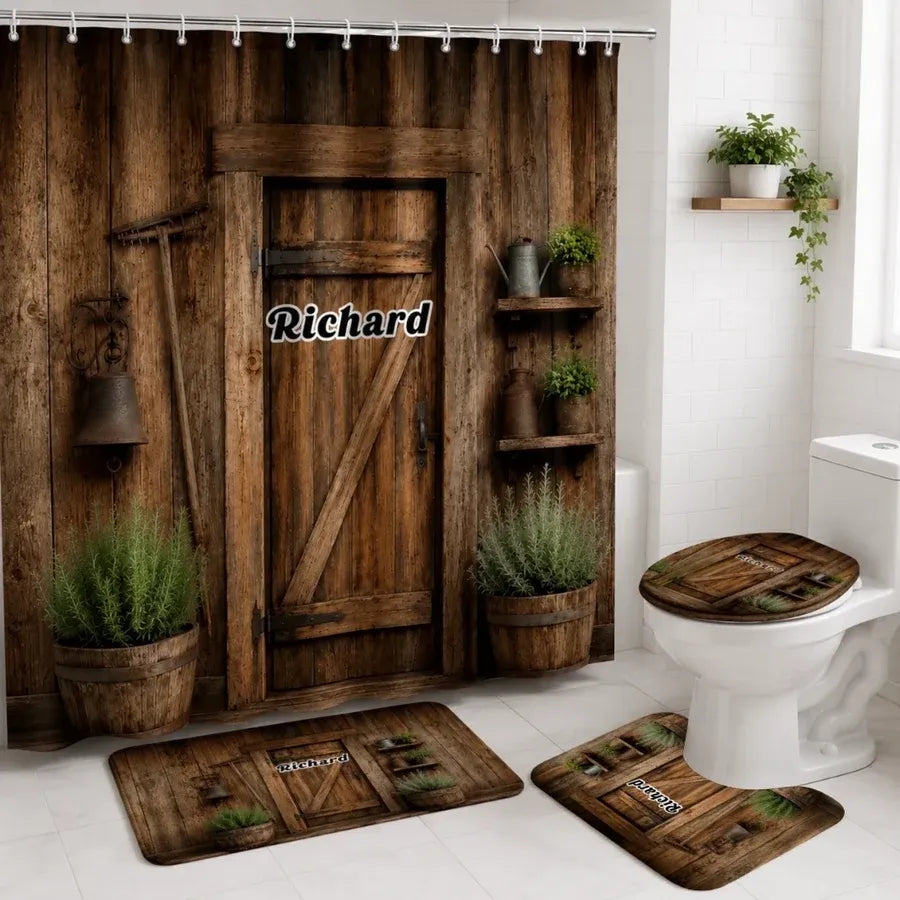 Custom Country Bathroom Set - Personalized Name Rustic Wooden Door Bath Decor For Home