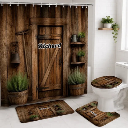 Custom Country Bathroom Set - Personalized Name Rustic Wooden Door Bath Decor For Home