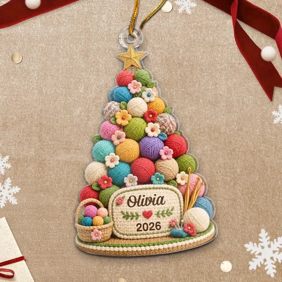 Custom Crochet Acrylic Ornament - Personalized Christmas Birthday Gifts For Women, Men - Charming Crochet Tree Sparkle