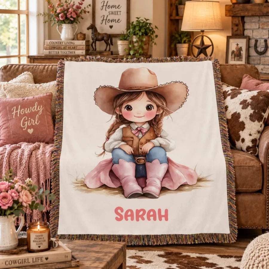 Custom Cowboy Cowgirl Blanket - Personalized Name Gift For Children - Wild West Dreams Start Here