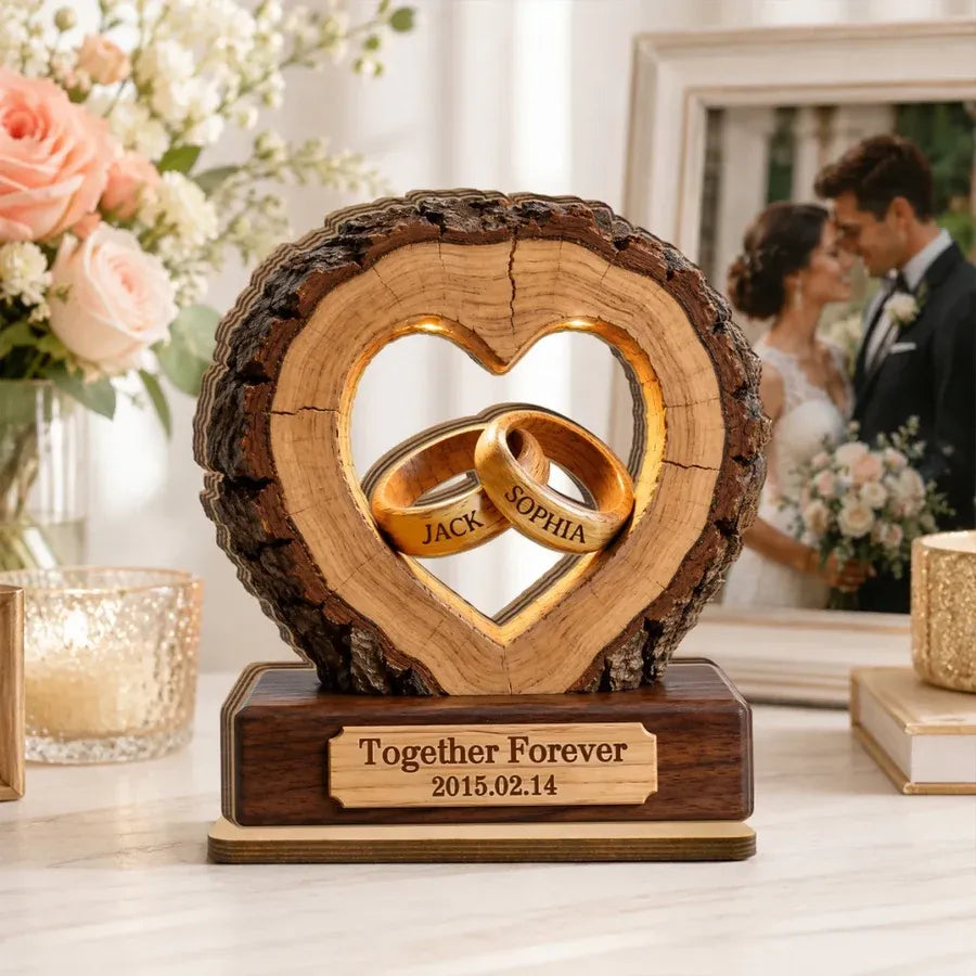 Custom Couple Anniversary Wooden Plaque - Personalized Together Forever Tabletop Decor