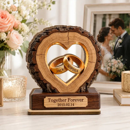 Custom Couple Anniversary Wooden Plaque - Personalized Together Forever Tabletop Decor