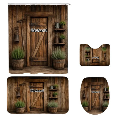 Custom Country Bathroom Set - Personalized Name Rustic Wooden Door Bath Decor For Home