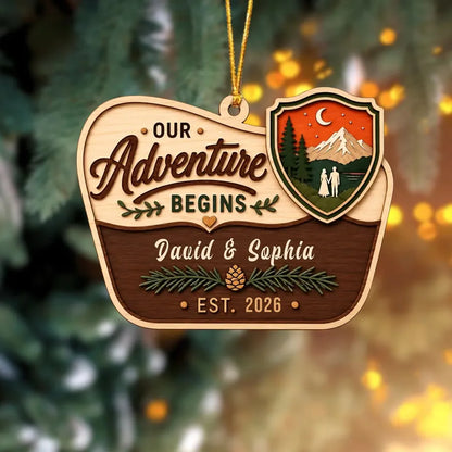 Custom Couple Acrylic Ornament - Personalized Names & Year Gift - Our Adventure Begins