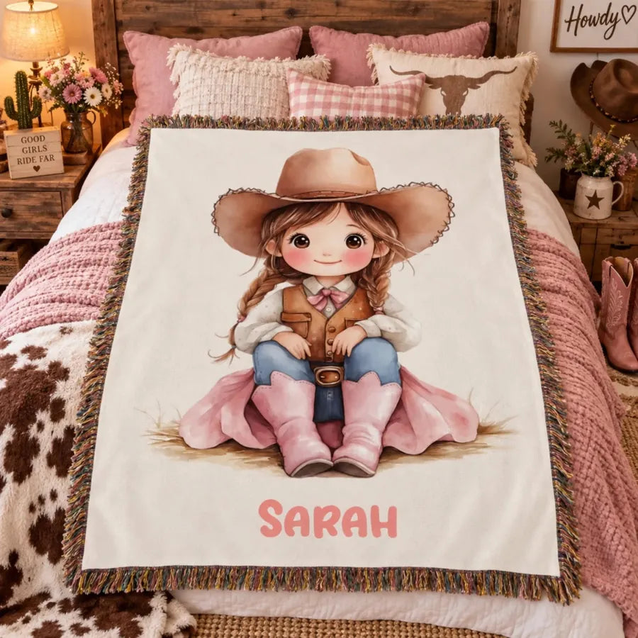 Custom Cowboy Cowgirl Blanket - Personalized Name Gift For Children - Wild West Dreams Start Here