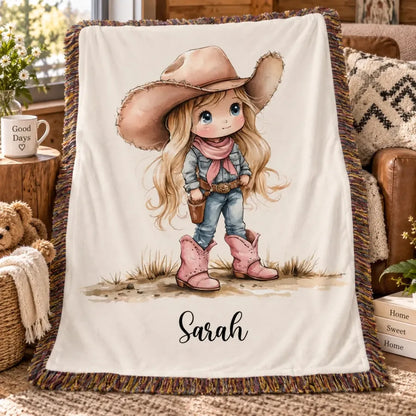 Custom Cowboy Cowgirl Blanket - Personalized Name Gift For Children - Wild West Dreams Start Here