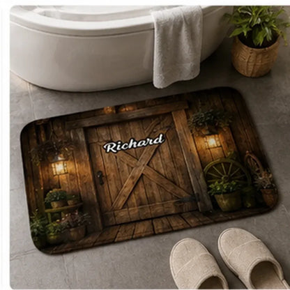 Custom Country Bathroom Set - Personalized Name Rustic Wooden Door Bath Decor For Home
