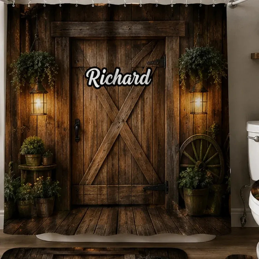 Custom Country Bathroom Set - Personalized Name Rustic Wooden Door Bath Decor For Home