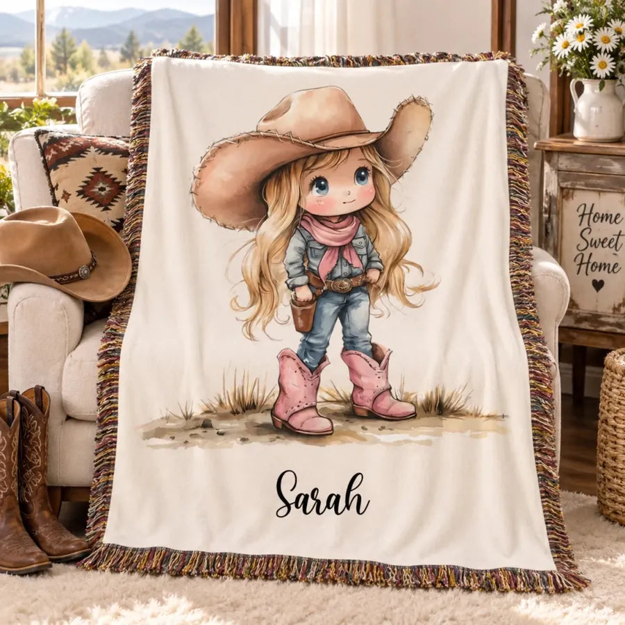 Custom Cowboy Cowgirl Blanket - Personalized Name Gift For Children - Wild West Dreams Start Here